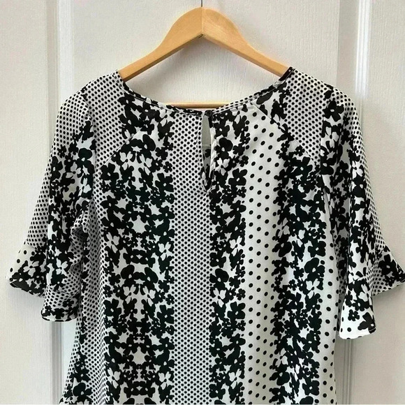 Ricki’s Blouse Short Sleeve Sheer  Flowy Ruffle Sleeves Black White Size Small - Picture 7 of 14